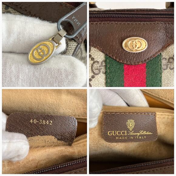 GUCCI GG Vintage Supreme Web Sherry Line Boston Bag PVC Beige Red Green - Picture 4 of 16